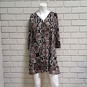 Sandiva Snakeprint Tie Front 3/4 Sleeve Mini Dress. Size Small NWOT
